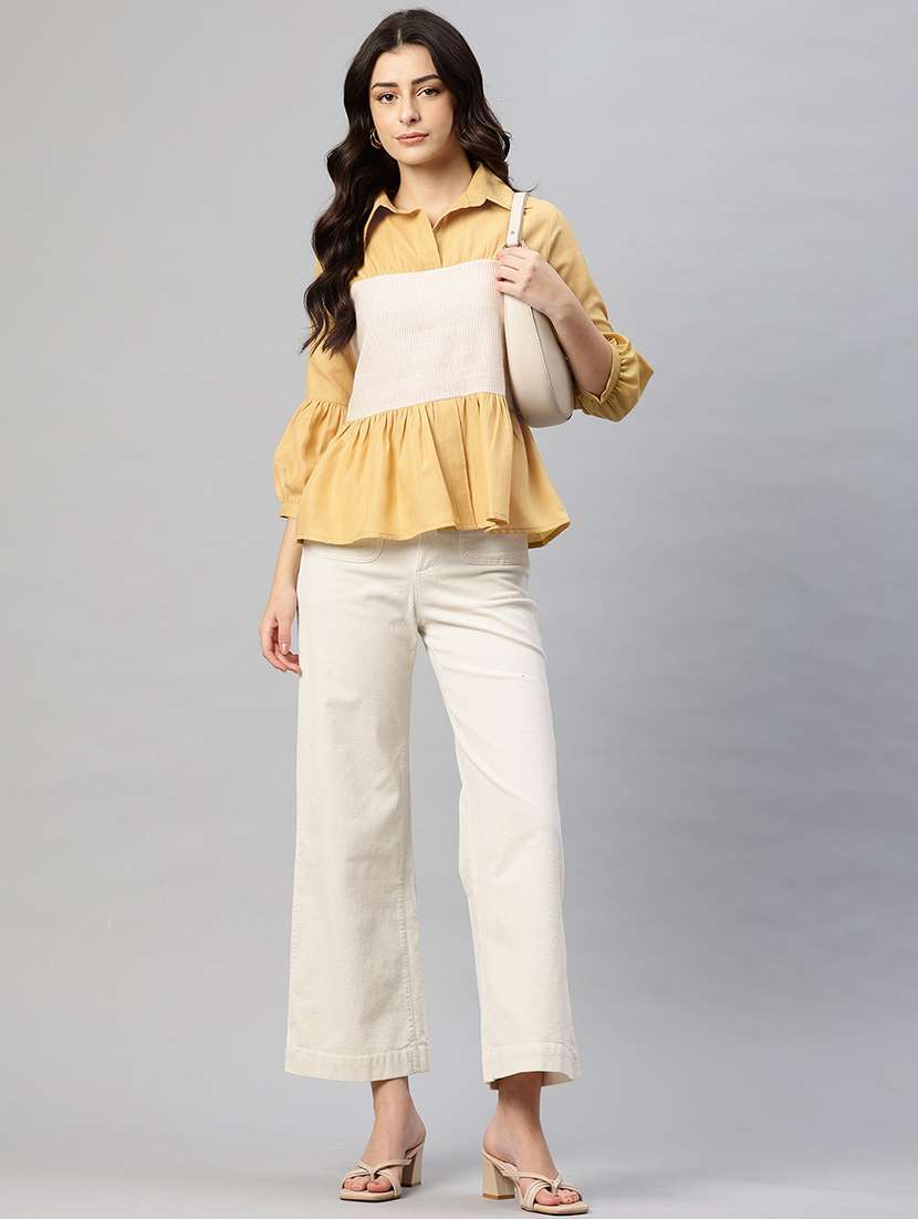 women color blocked puff sleeve peplum top - 22074692 - Standard Image - 3