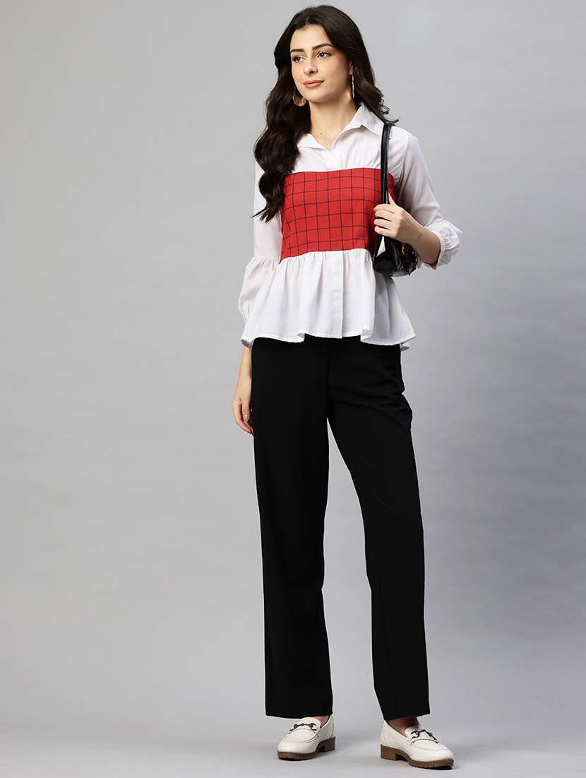 women color blocked puff sleeve peplum top - 22074694 - Standard Image - 3