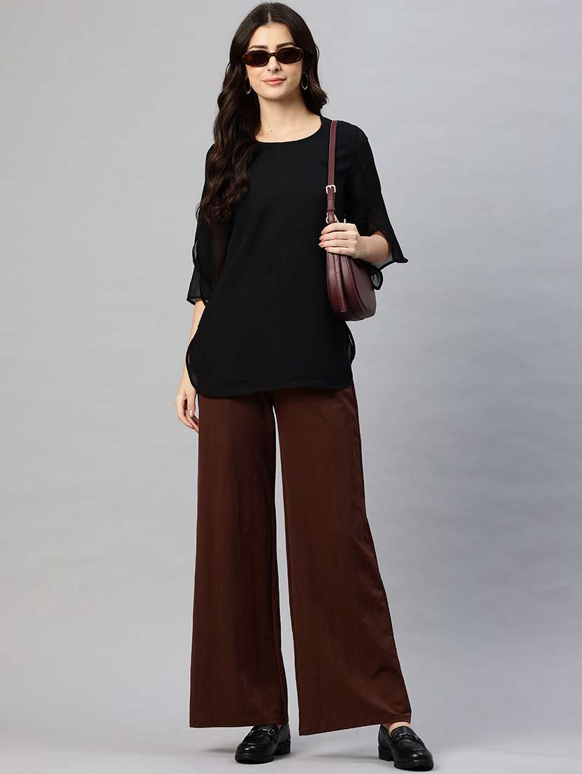 women solid round neck bell sleeve regular top - 22074695 - Standard Image - 3