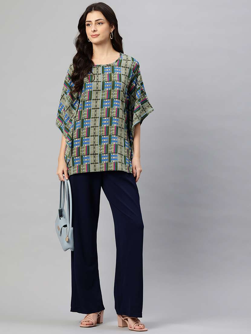 women printed round neck kimono sleeve top - 22074699 -  Standard Image - 3