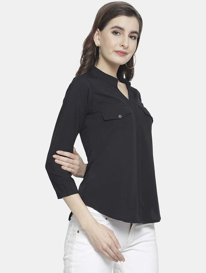 women slid mandarin neck regular top - 22074732 - Standard Image - 3