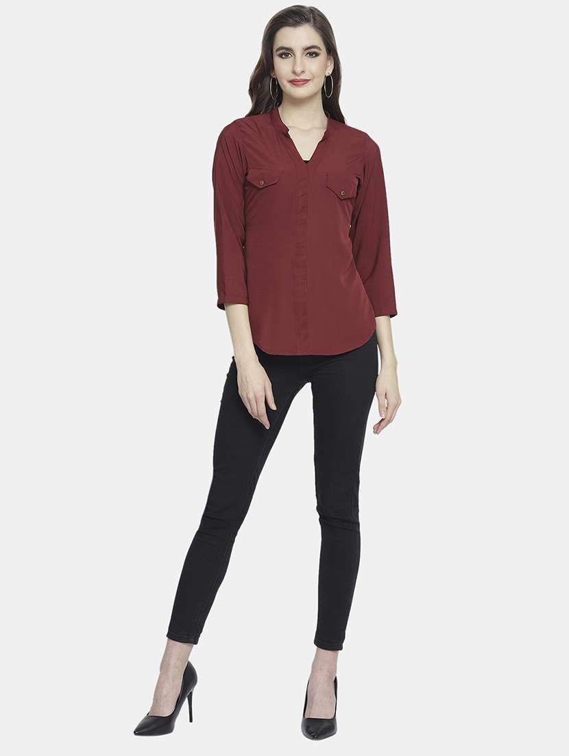 women solid madarin neck regular top - 22074733 -  Standard Image - 5