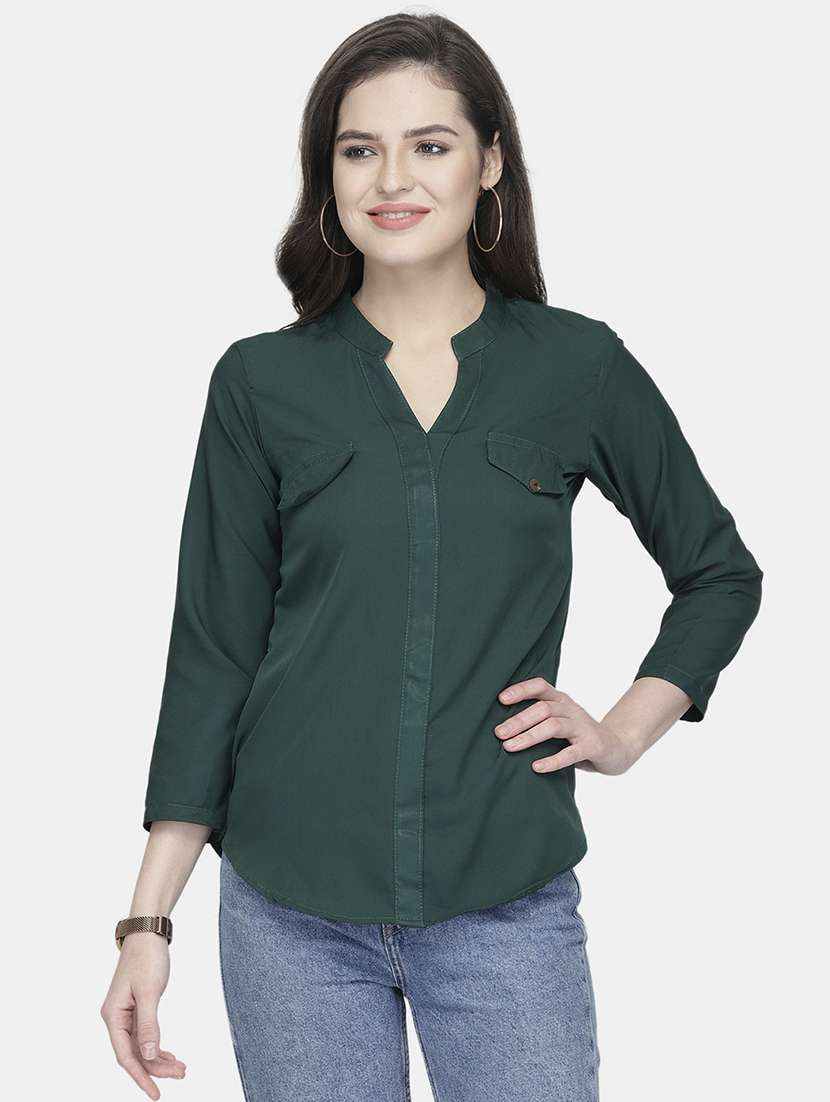 women solid mandarin neck regular top