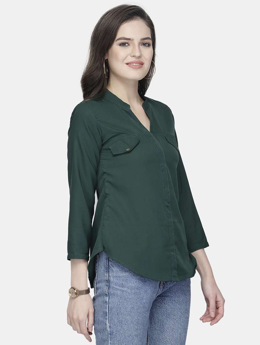 women solid mandarin neck regular top - 22074734 -  Standard Image - 3