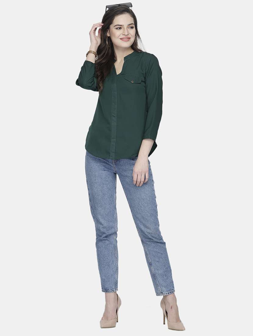 women solid mandarin neck regular top - 22074734 -  Standard Image - 5