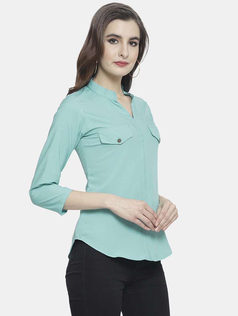 women solid mandarin neck regular top - 22074735 -  Standard Image - 3