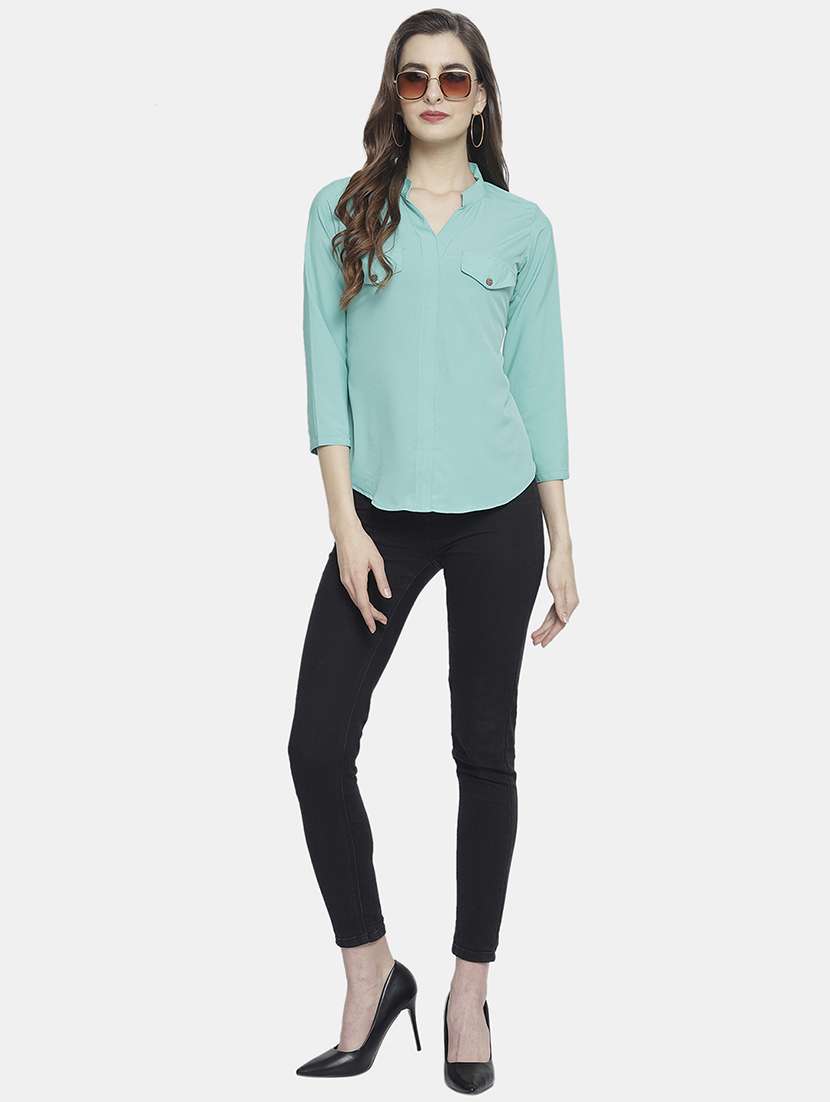 women solid mandarin neck regular top - 22074735 -  Standard Image - 5