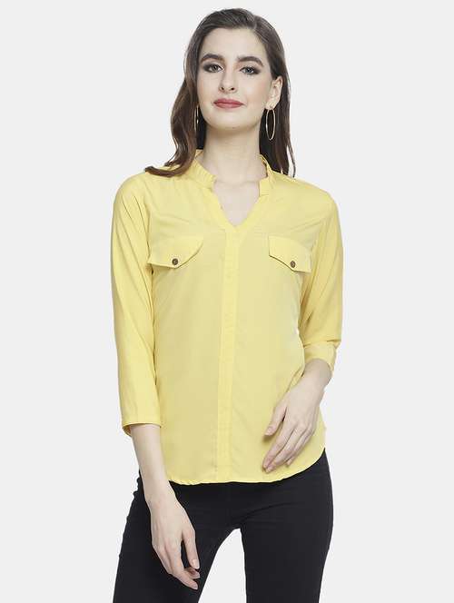 women solid mandarin neck regular top - 22074736 -  Standard Image - 0
