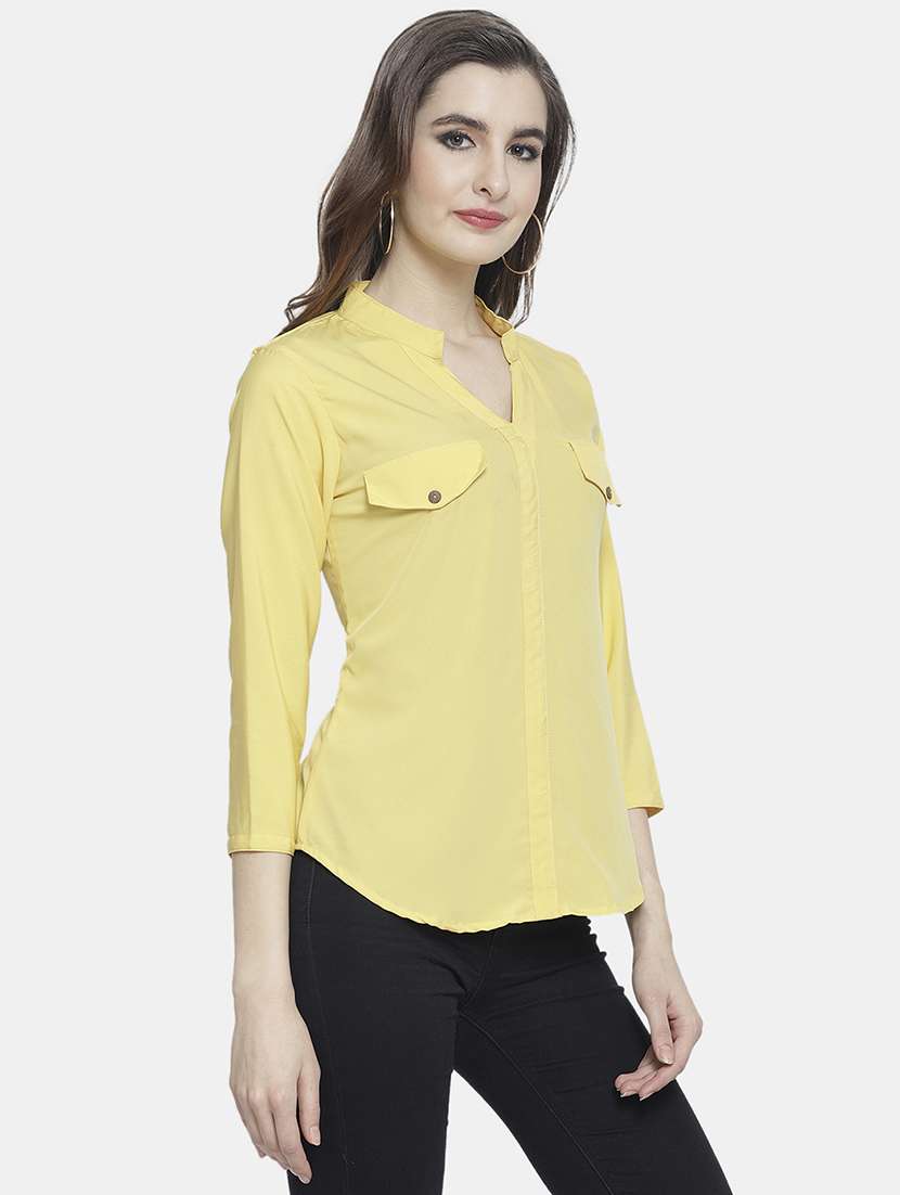 women solid mandarin neck regular top - 22074736 -  Standard Image - 3