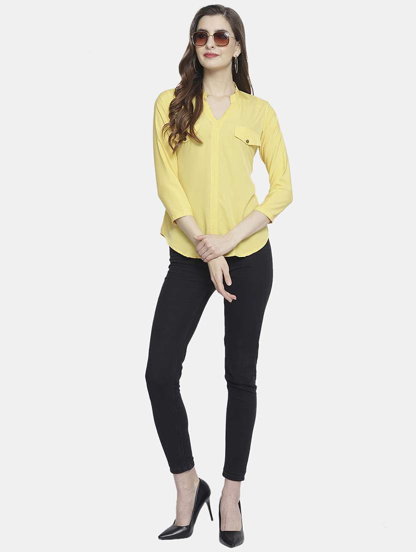 women solid mandarin neck regular top - 22074736 -  Standard Image - 5