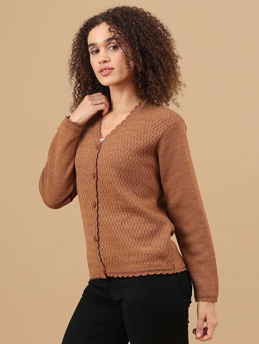 women self design long sleeve cardigan - 22074790 -  Standard Image - 3