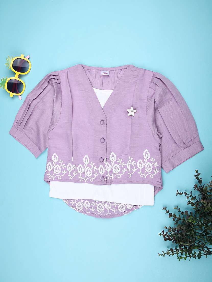 girls solid with work puff sleeve top