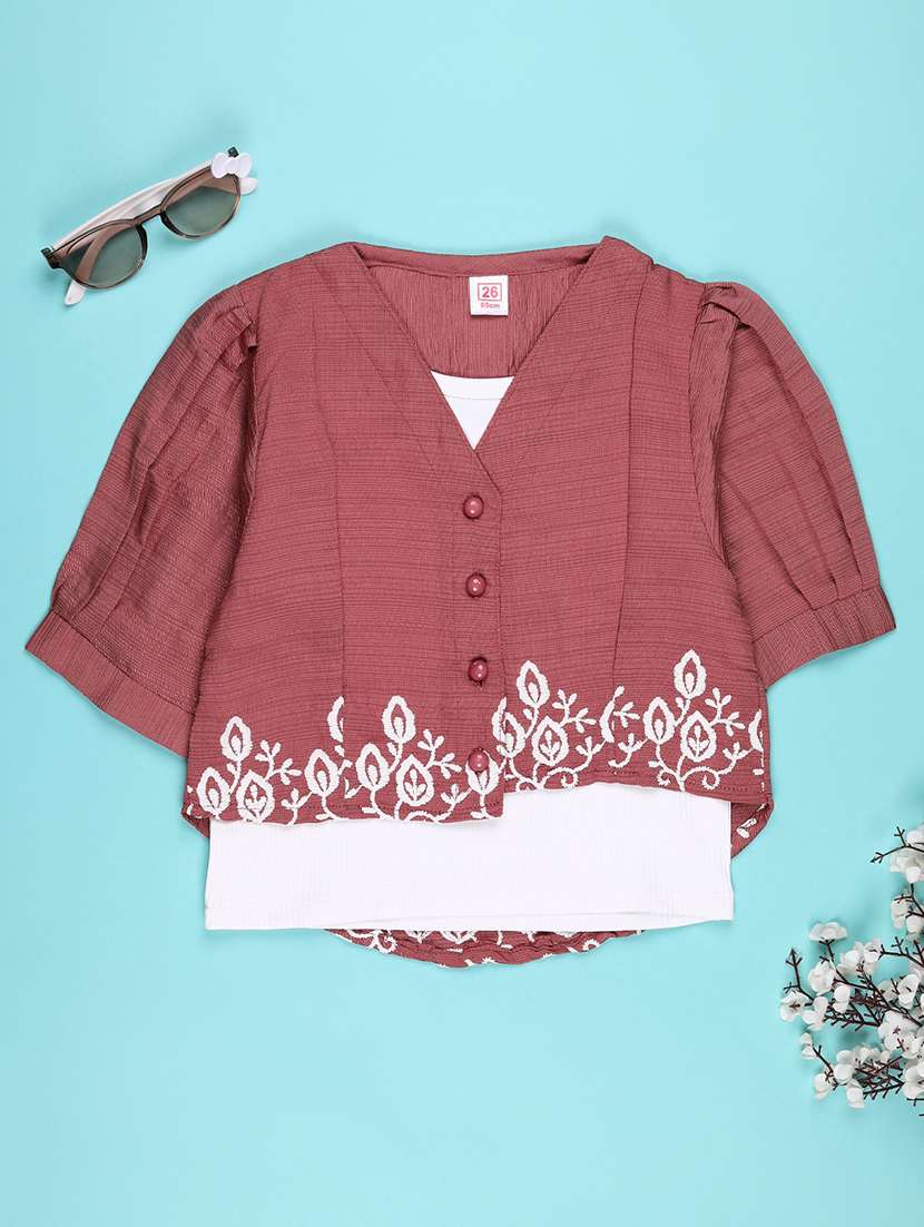 girls solid with work puff sleeve top