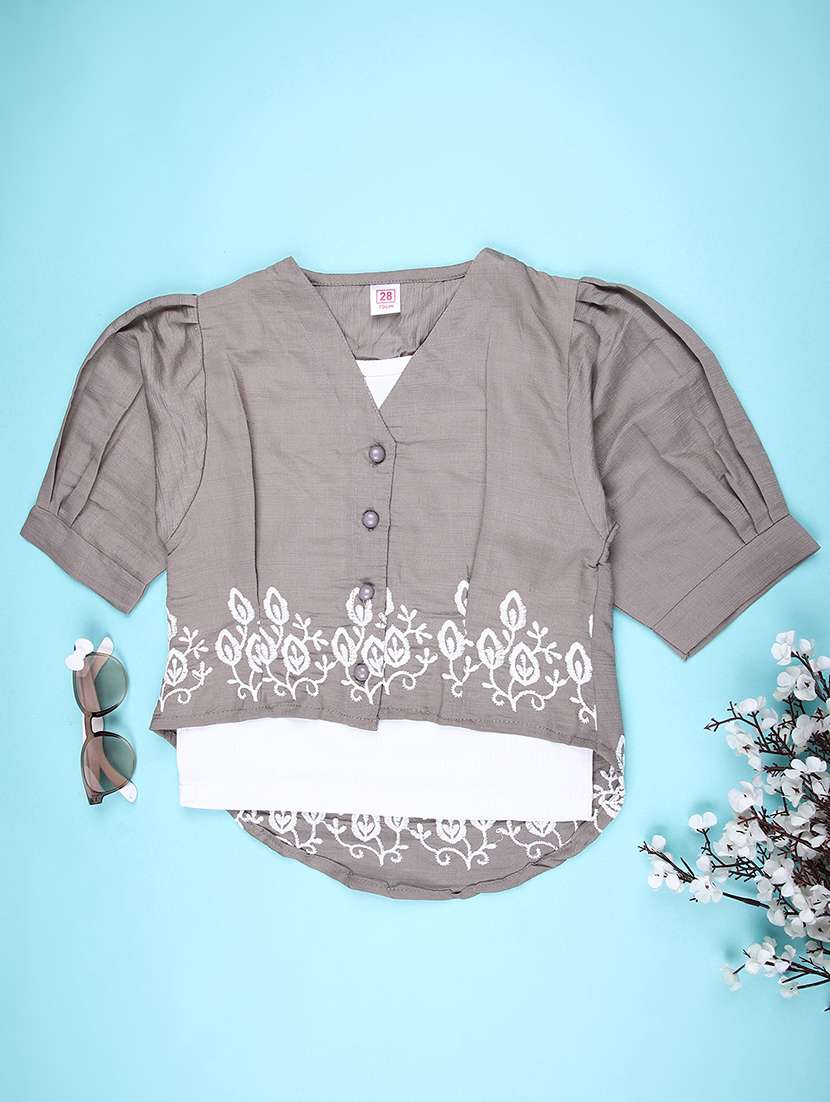 girls solid with work puff sleeve top