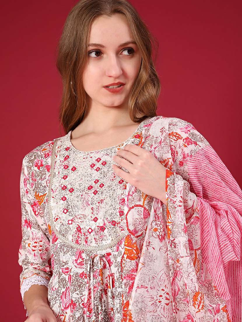 women printed three quarter sleeve kurta sharara with dupatta set - 22075068 -  Standard Image - 3