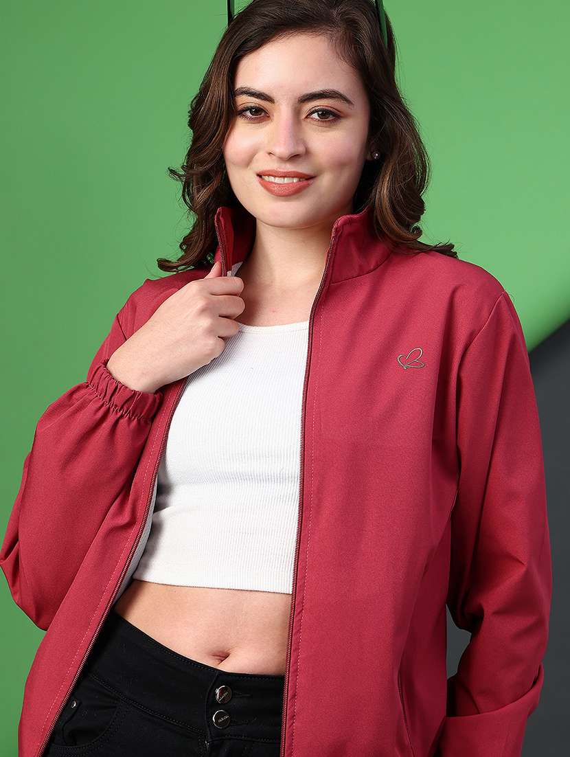 women solid long sleeve bomber jacket