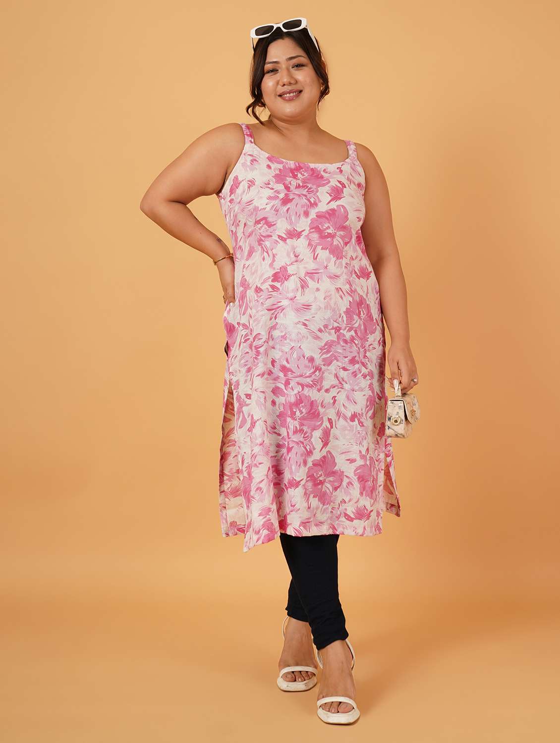 women floral printed shoulder strap straight kurta