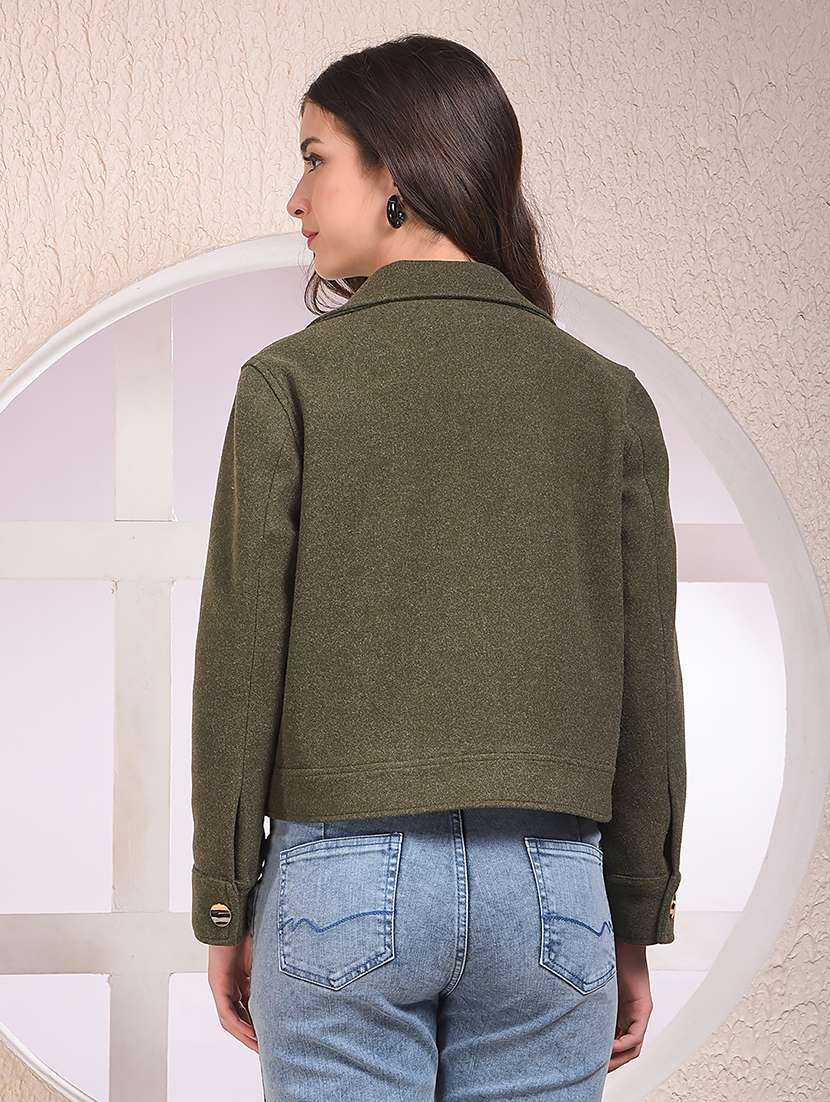 women solid lapel collar double breasted coat - 22075347 -  Standard Image - 3