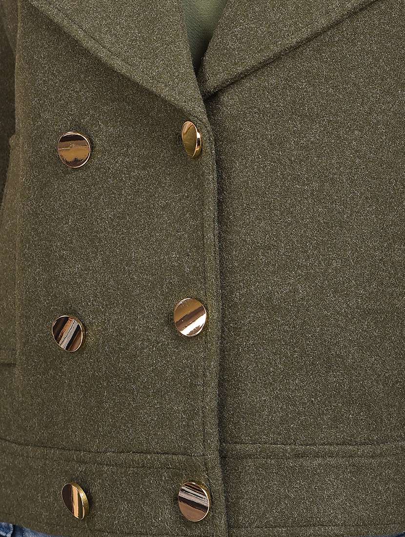 women solid lapel collar double breasted coat - 22075347 -  Standard Image - 5