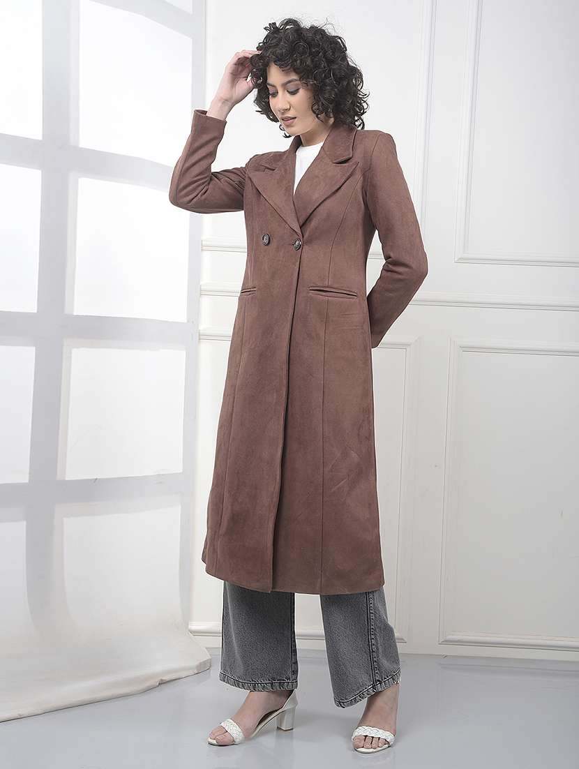women solid lapel collar long sleeve trench coat - 22075355 -  Standard Image - 3