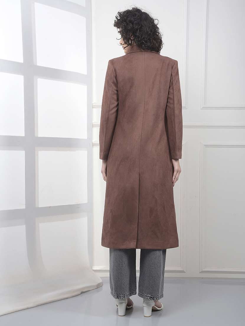 women solid lapel collar long sleeve trench coat - 22075355 -  Standard Image - 5