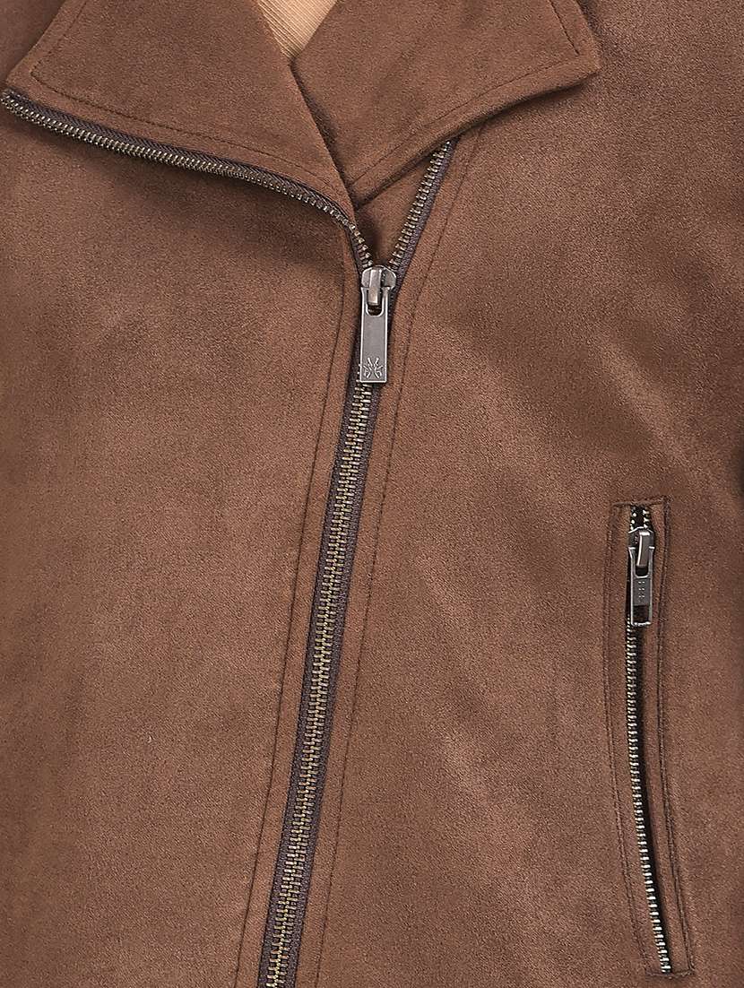 women solid lapel collar long sleeve biker jacket - 22075359 -  Standard Image - 5