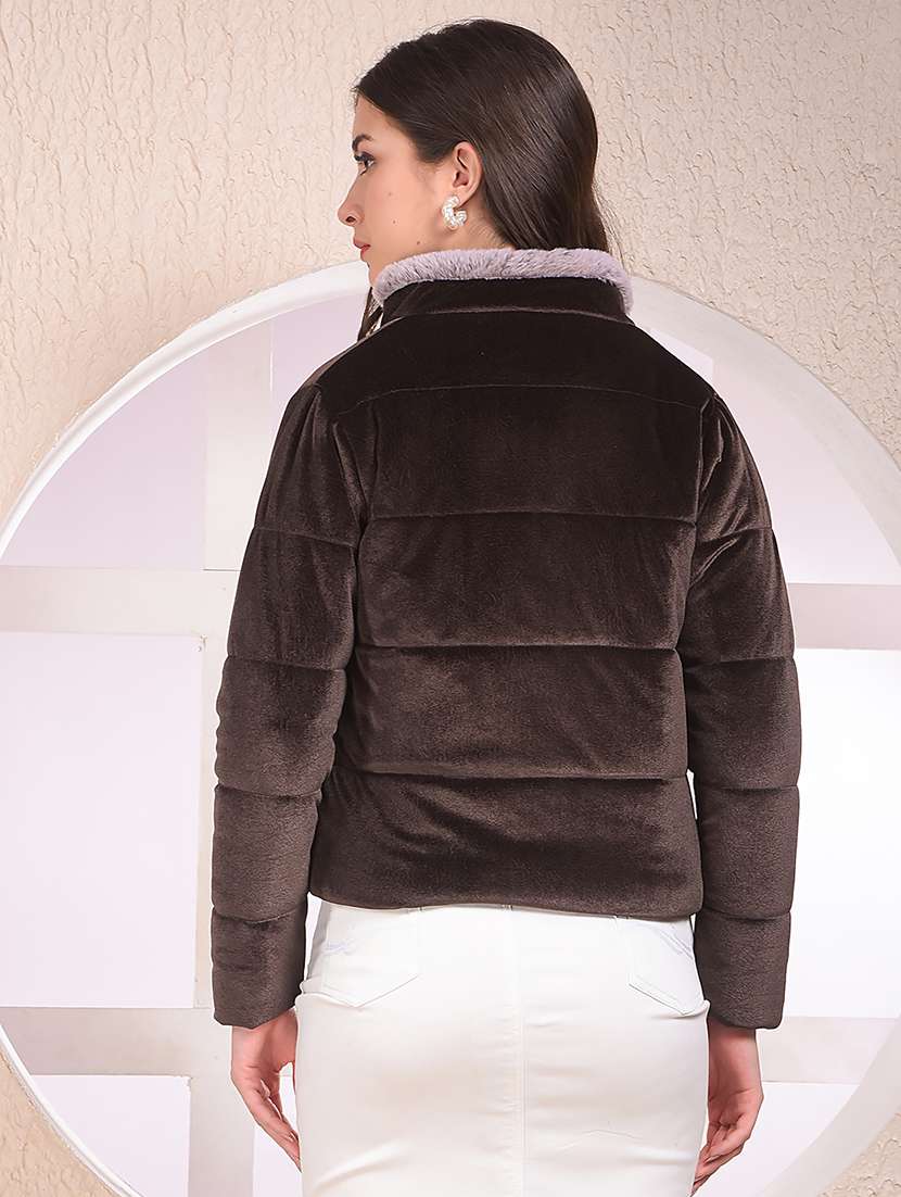 women solid long sleeve crop quilted jacket - 22075364 -  Standard Image - 3