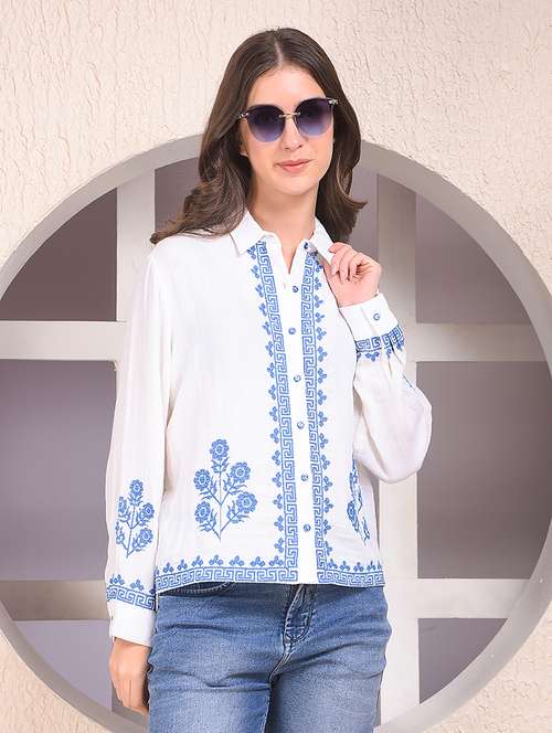 women embroidered collared long sleeve shirt - 22075379 - Standard Image - 0