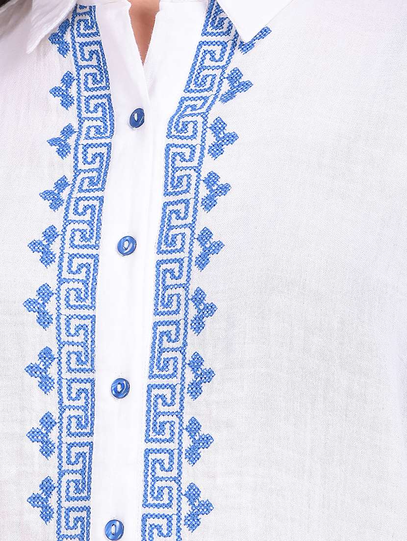 women embroidered collared long sleeve shirt - 22075379 - Standard Image - 5