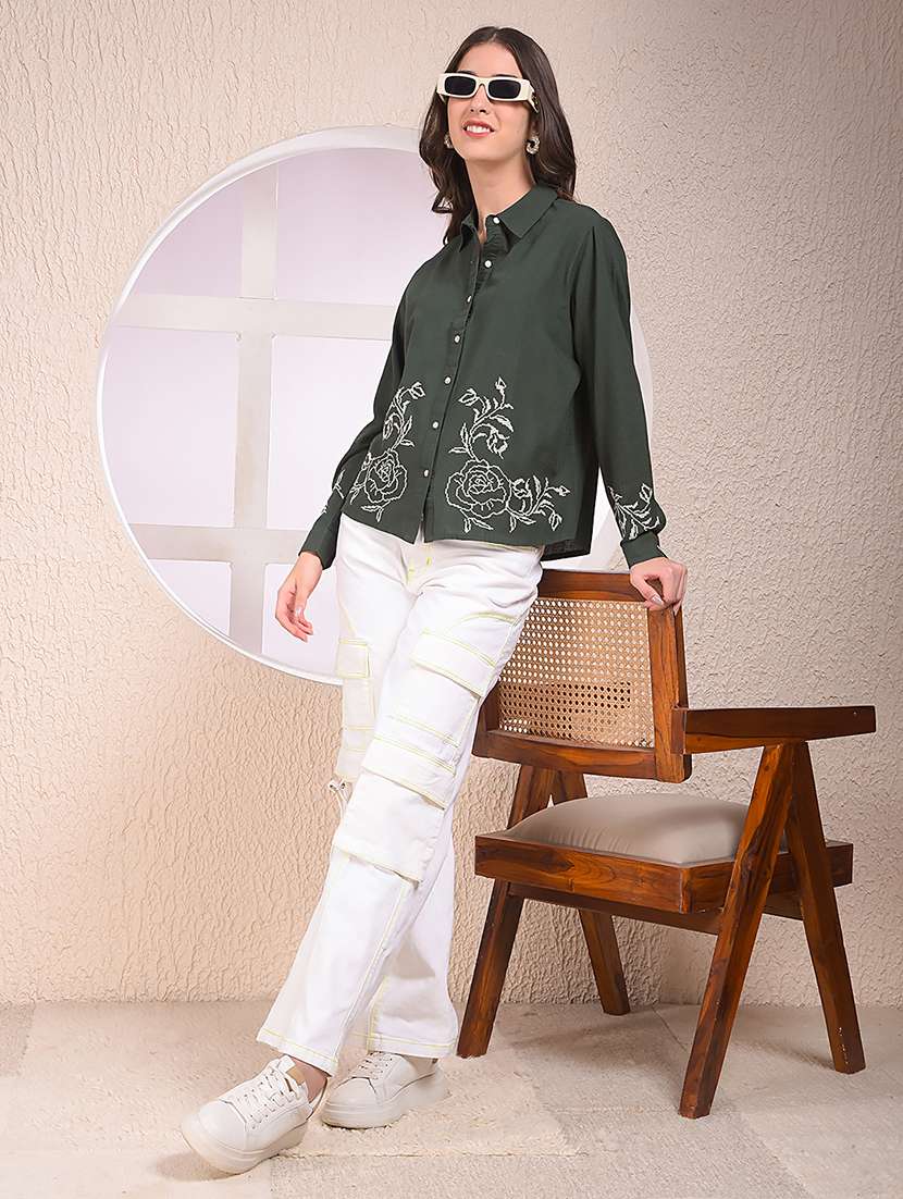 women embroidered long sleeve collared shirt - 22075381 -  Standard Image - 5