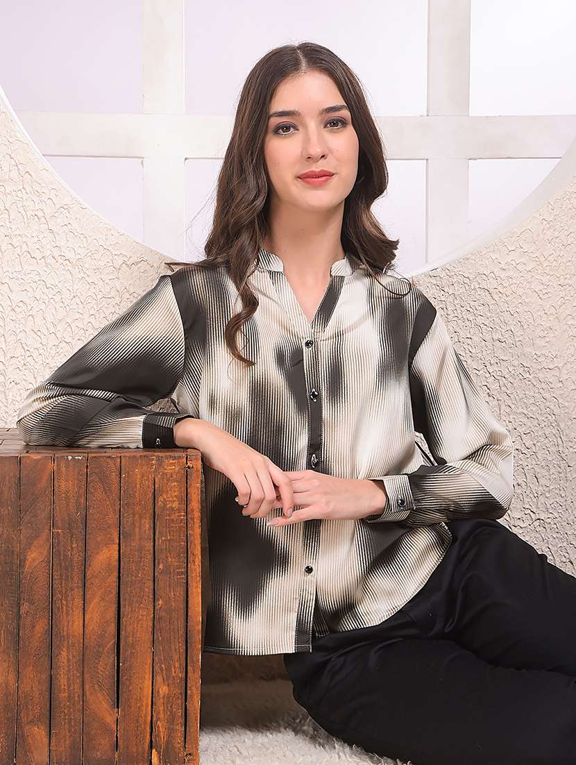 women printed collared long sleeve shirt - 22075384 - Zoom Image - 0