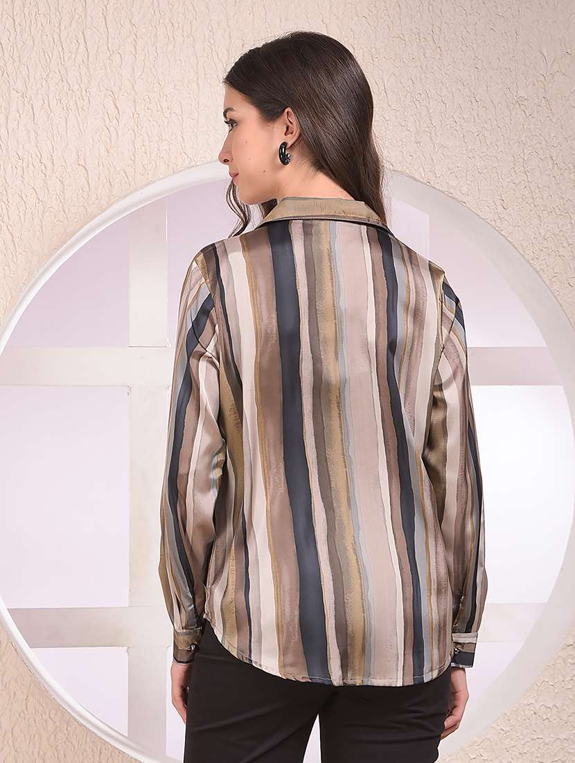 women printed collared long sleeve shirt - 22075385 - Standard Image - 3
