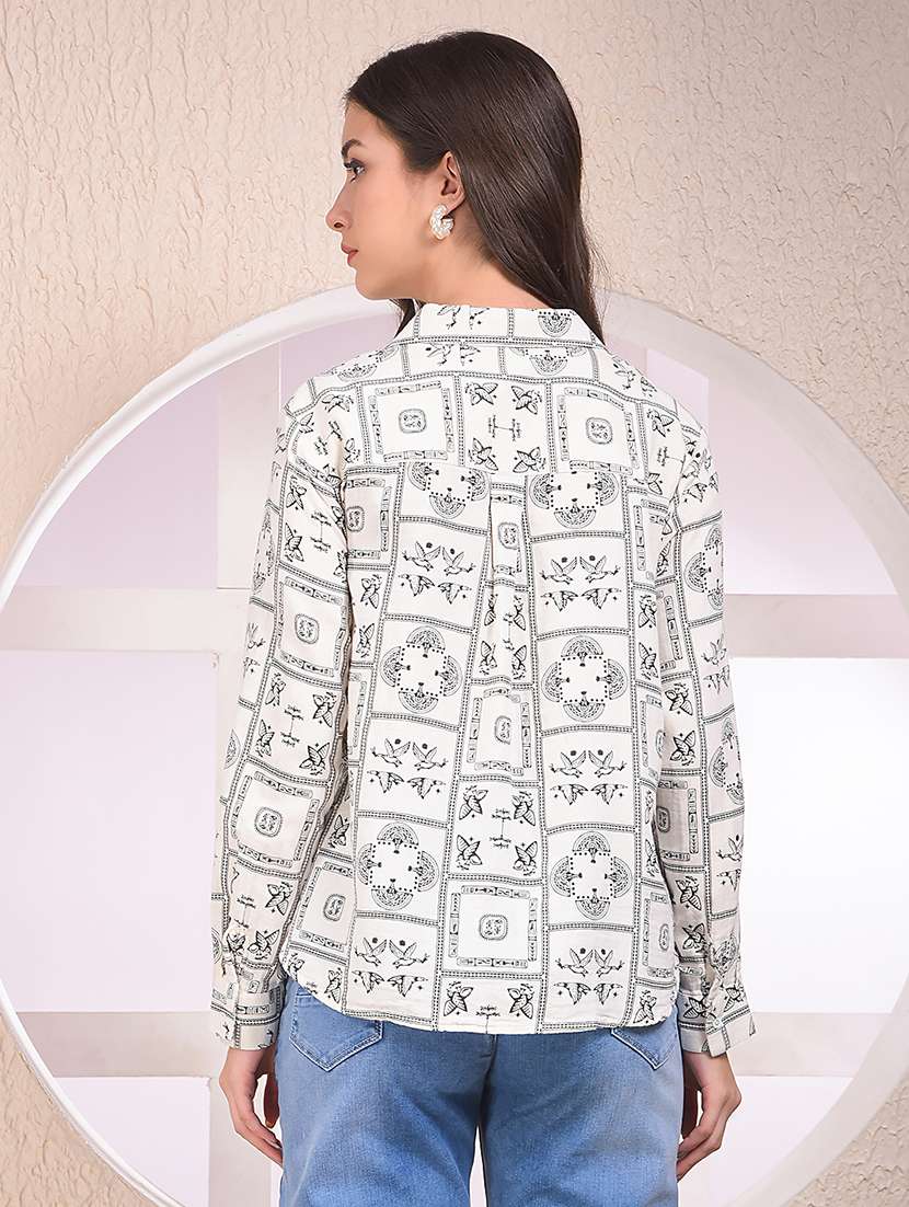 women printed collared long sleeve shirt - 22075387 -  Standard Image - 3