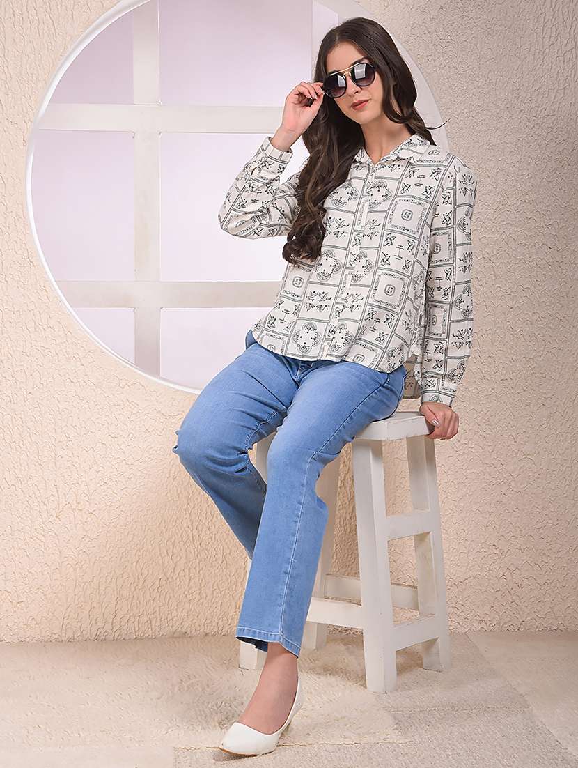 women printed collared long sleeve shirt - 22075387 -  Standard Image - 5