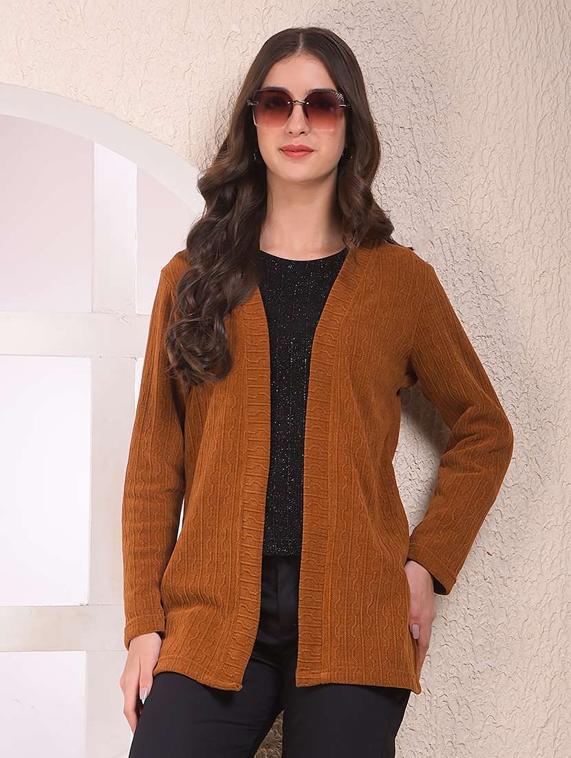 women brown solid long sleeve regular shrug - 22075390 -  Zoom Image - 0