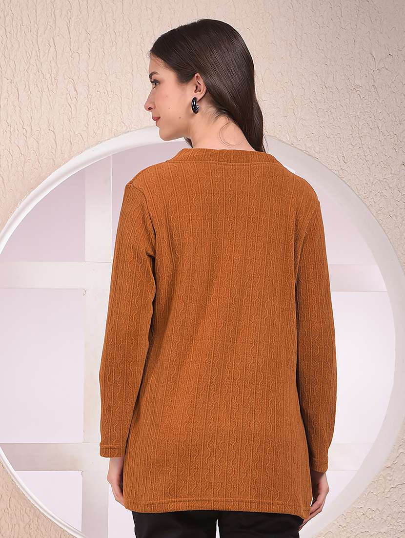women brown solid long sleeve regular shrug - 22075390 - Standard Image - 3
