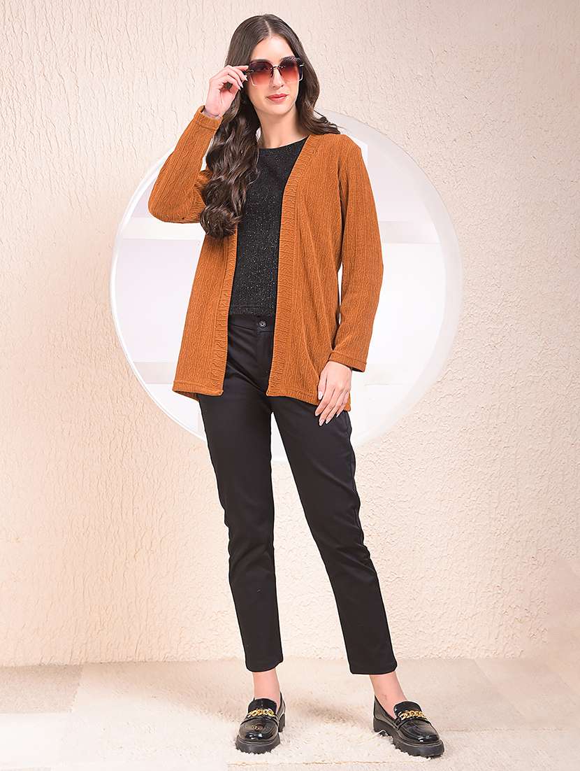 women brown solid long sleeve regular shrug - 22075390 - Standard Image - 5