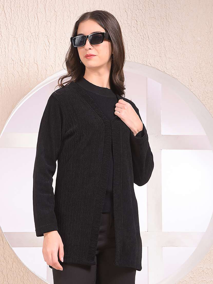 women black solid long sleeve shrug