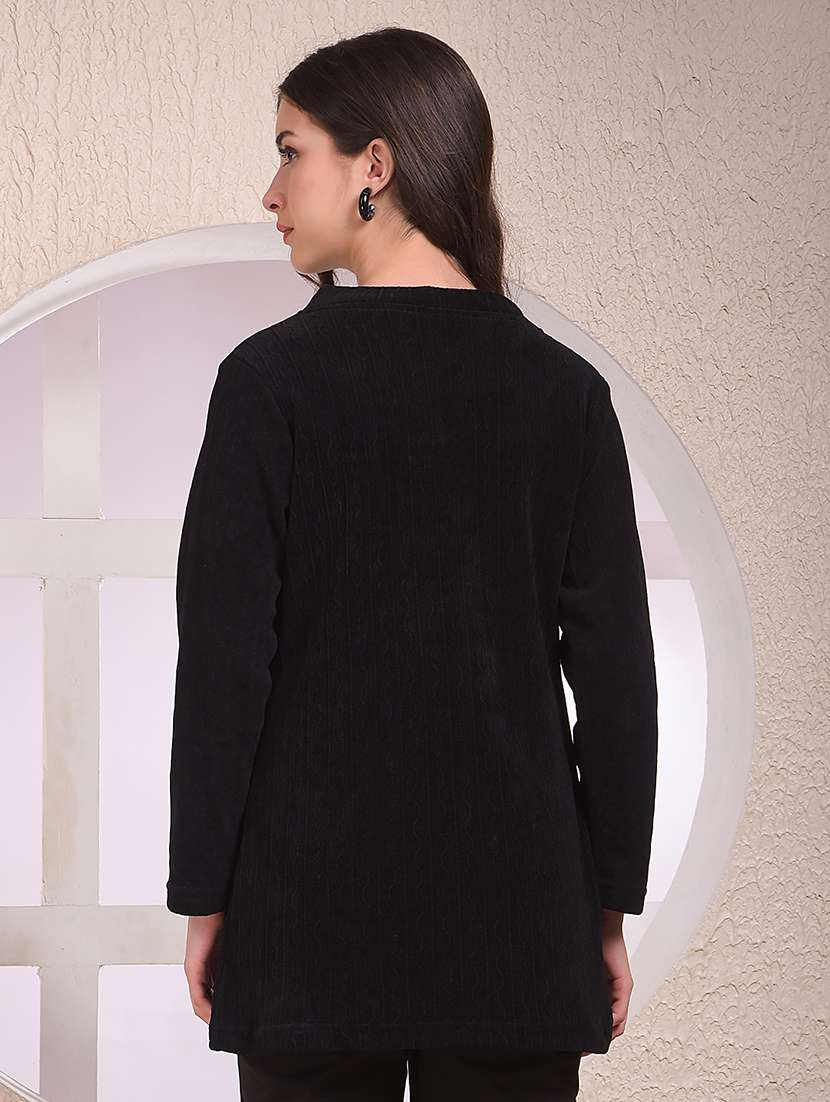 women black solid long sleeve shrug - 22075391 - Standard Image - 3