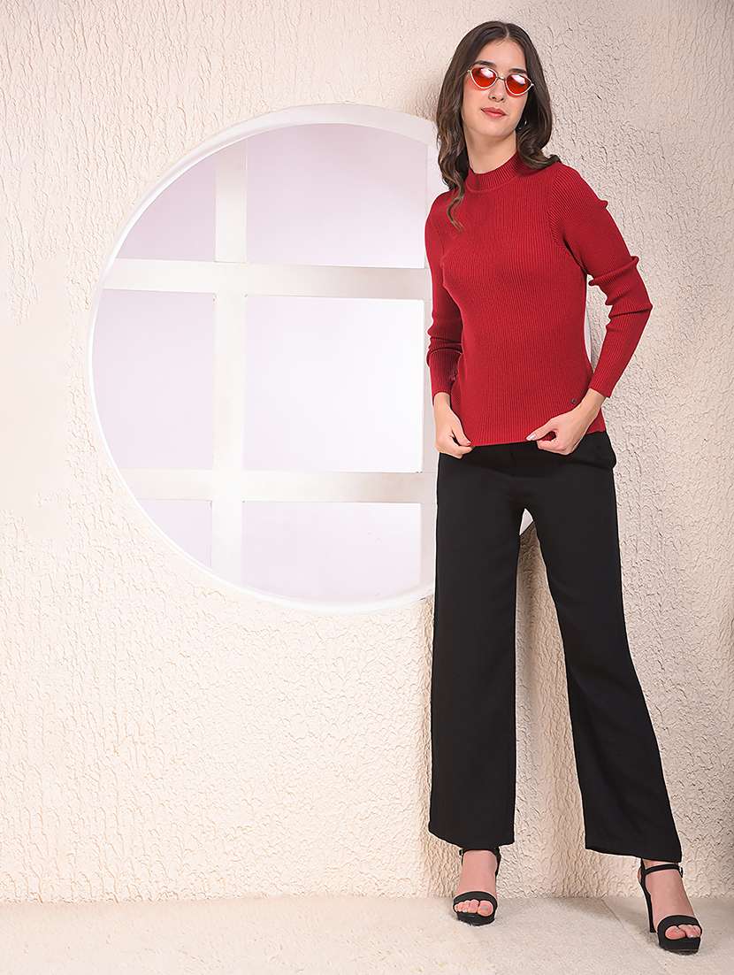 women maroon solid long sleeve pullover - 22075395 -  Standard Image - 5