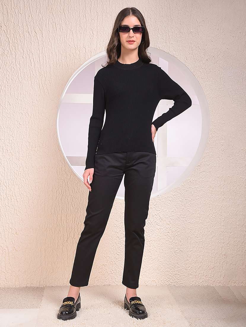 women black solid  long sleeve pullover - 22075396 -  Standard Image - 5
