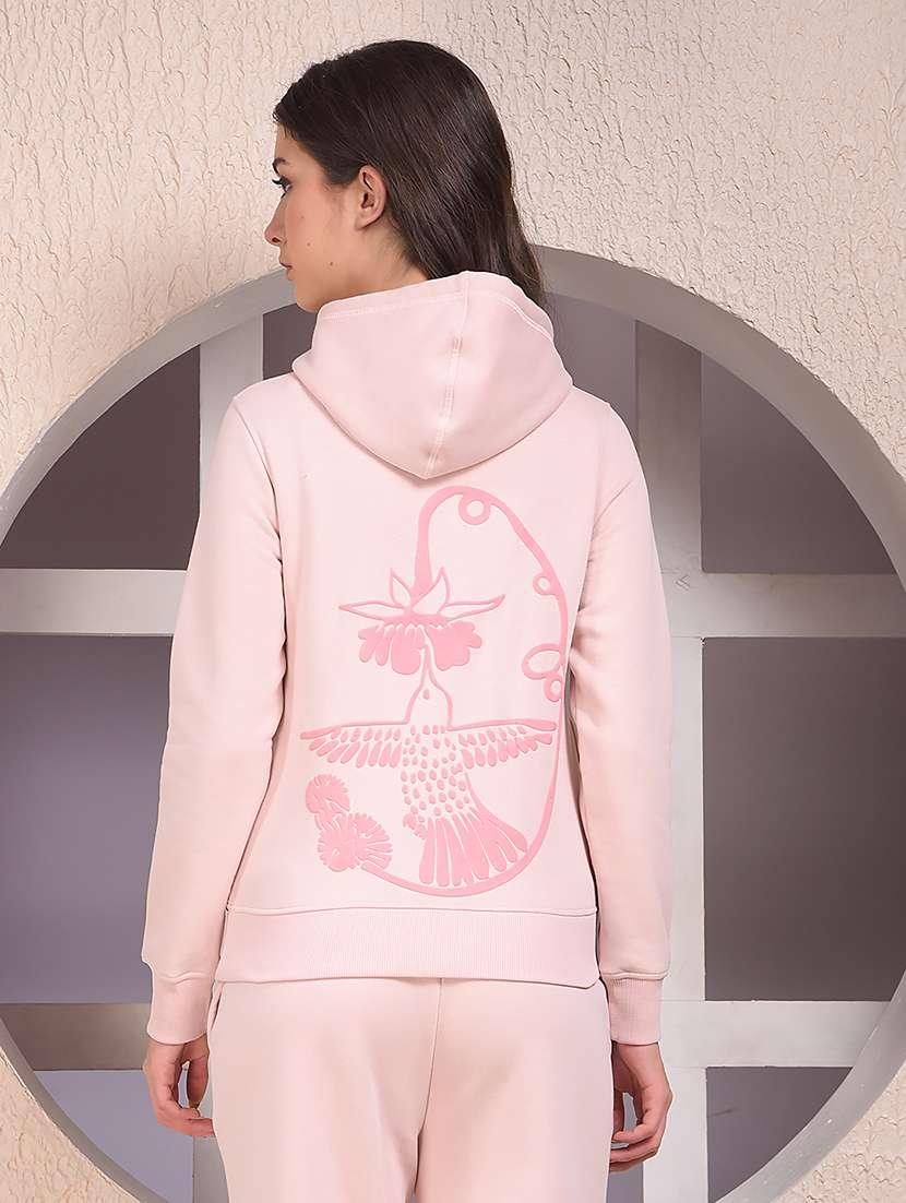 women chest print long sleeve hooded sweatshirt - 22075408 -  Standard Image - 3