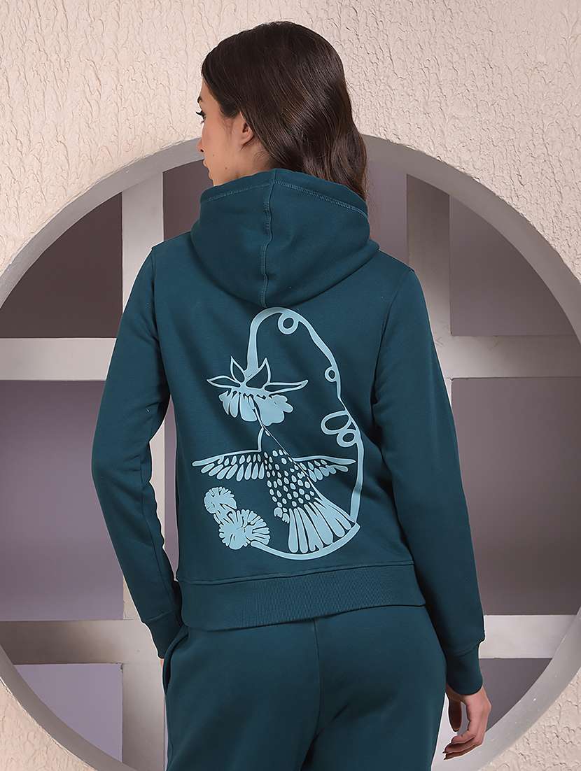 women chest print long sleeve hooded sweatshirt - 22075409 -  Standard Image - 3