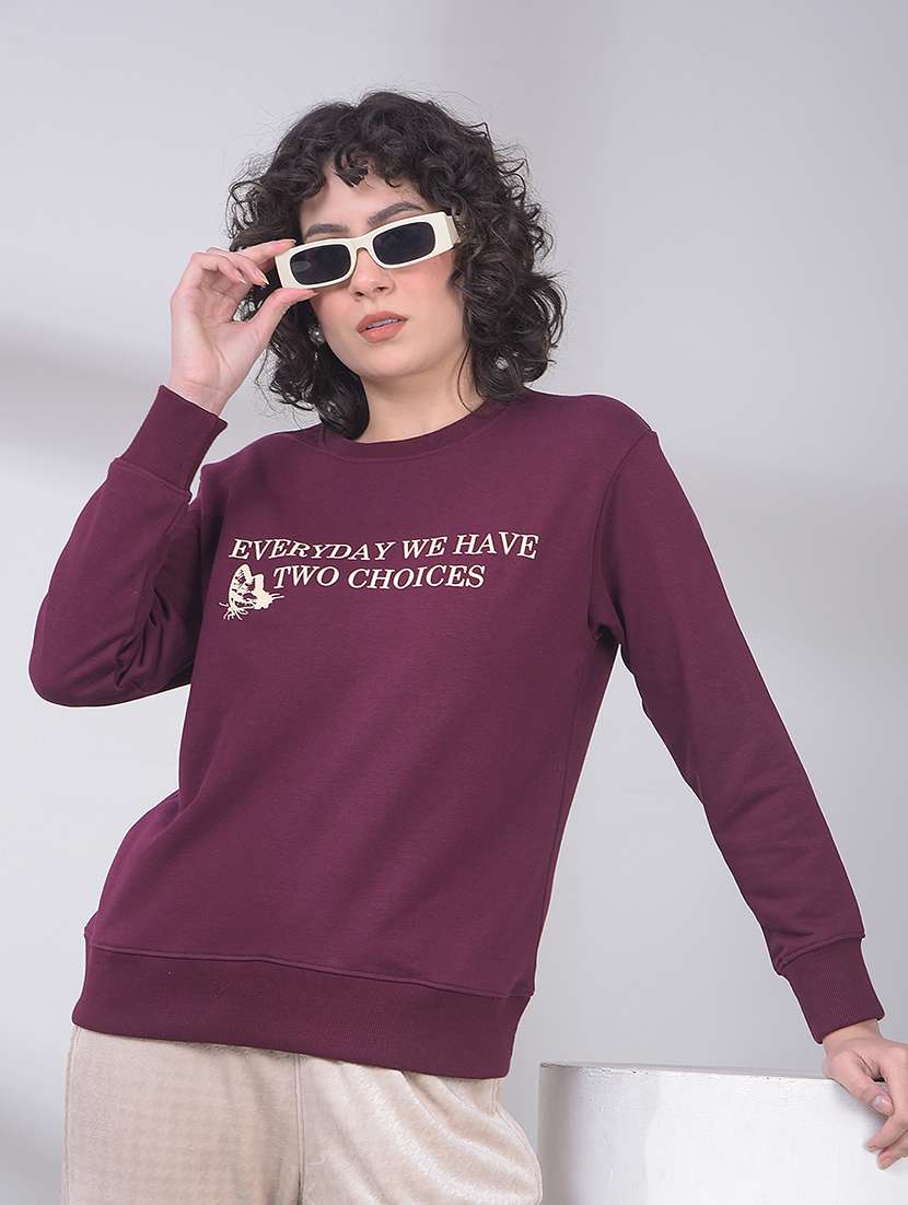 women printed round neck long sleeve sweatshirt