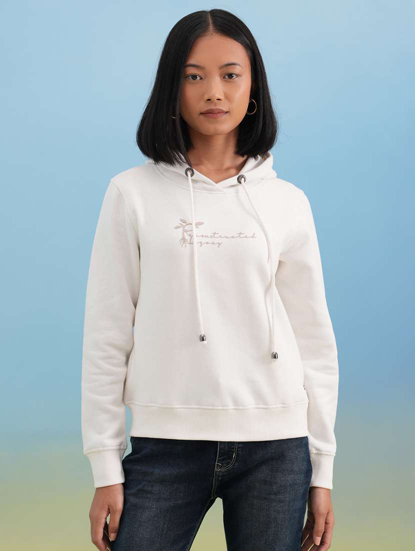 women printed long sleeve hooded sweatshirt