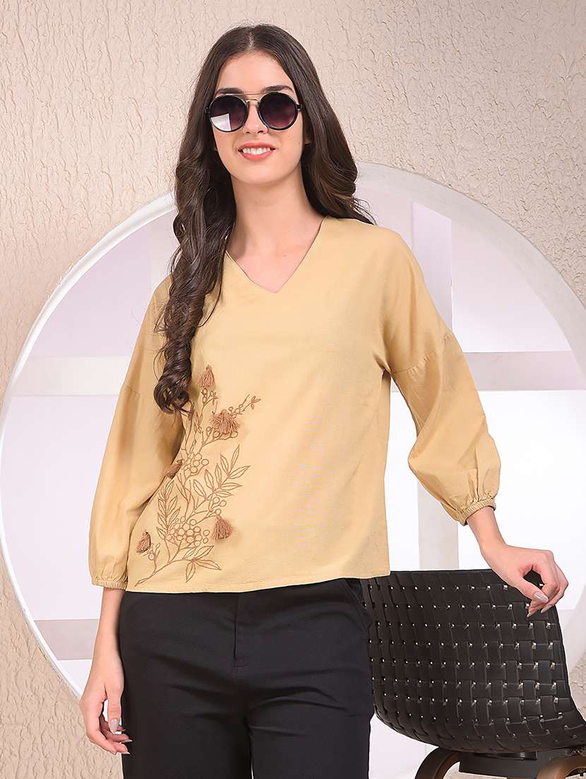 women embroidered puff sleeve regular top