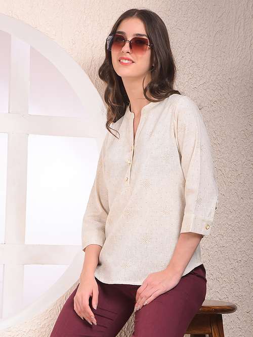women embellished three quarter sleeve regular top - 22075433 -  Standard Image - 0