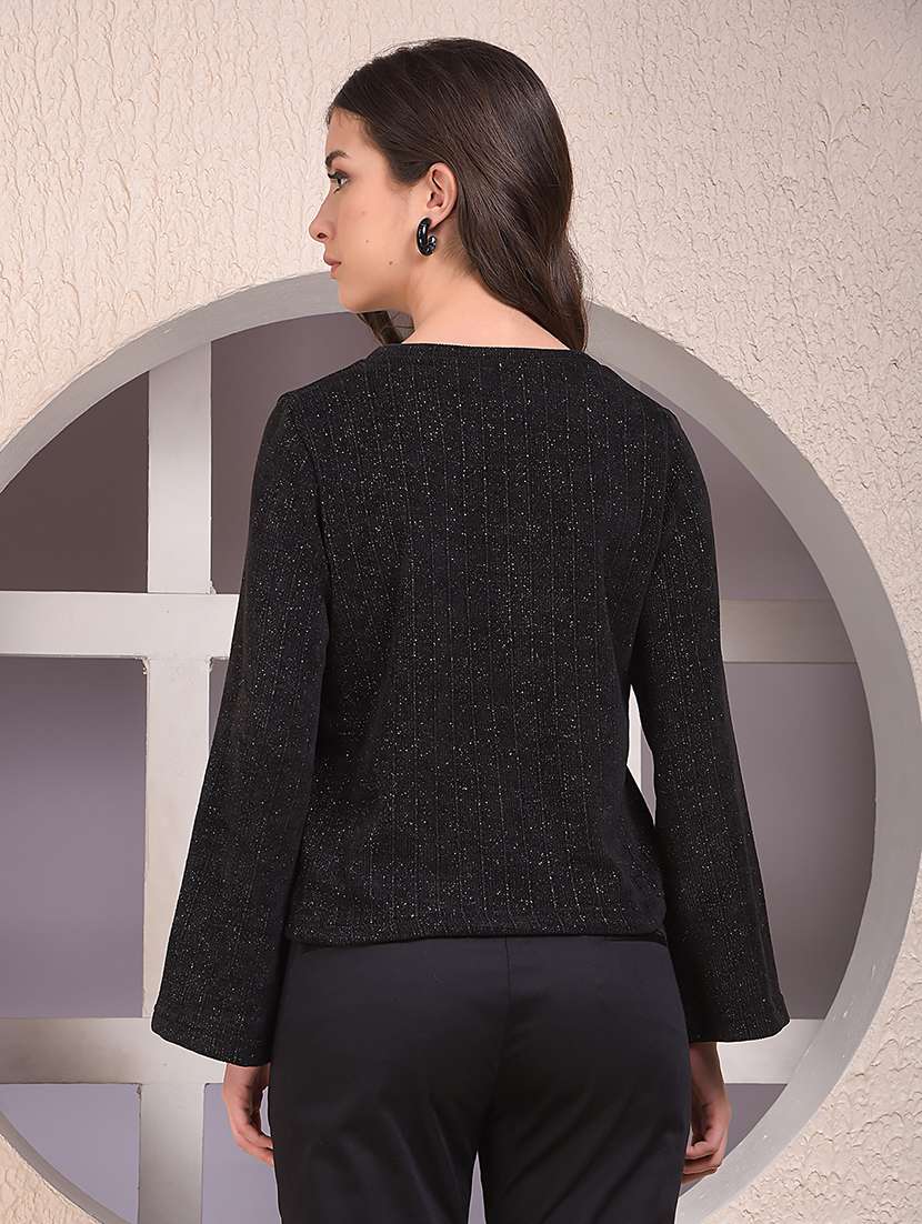 women black self designed long sleeve regular top - 22075434 - Standard Image - 3