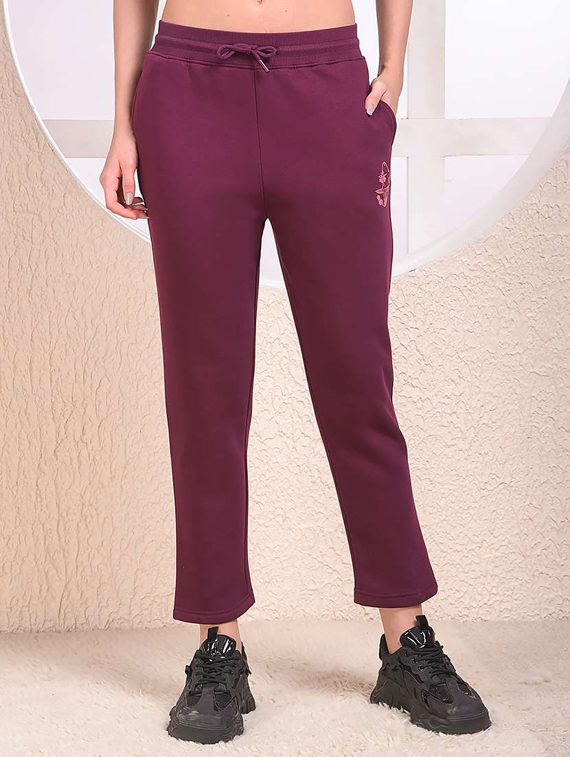 women solid mid rise regular fit track pant