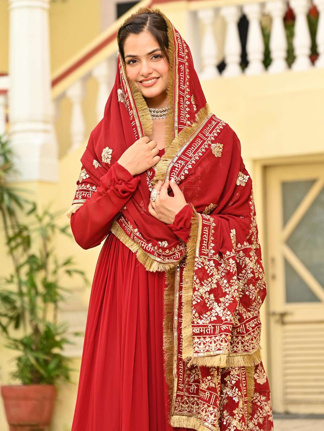 women solid with work long sleeve kurta dupatta set - 22075442 - Standard Image - 3